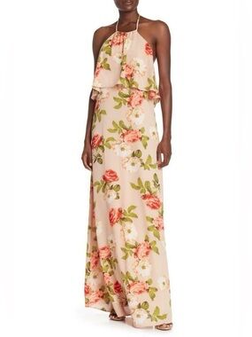 Show Me Your MuMu Light Pink Floral Halter Maxi Dress with Roses